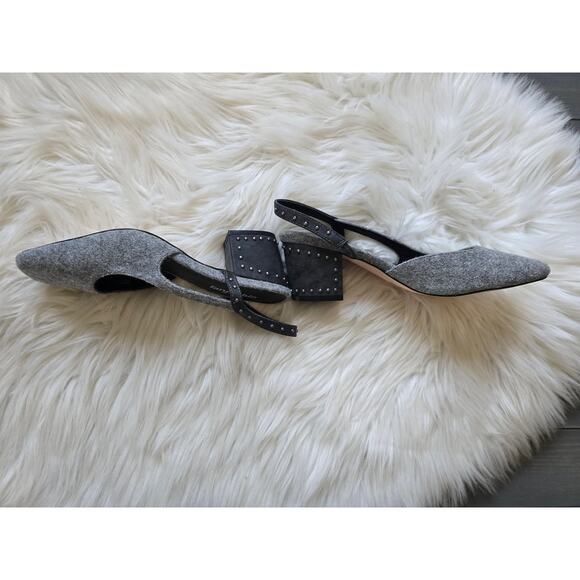 NWT Farylrobin Felted Gray Wool Studded Slingback Heels - Size 8 - Picture 9 of 10